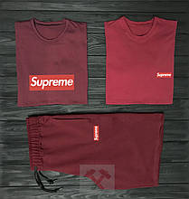 Чоловічий комплект дві футболки + шорти Supreme червоного кольору (люкс )