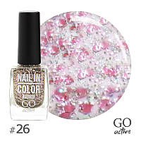 Лак для нігтів GO Active in Color Nail №26 Рожево-срібні блискітки на прозорій основі 10 мл