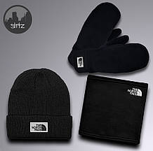 Чоловічий комплект шапка + бафф + рукавички The North Face чорного кольору (люкс )