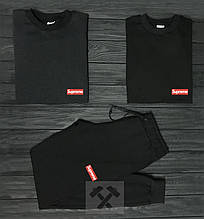 Чоловічий комплект два свитшота і штани Supreme чорного кольору (люкс )