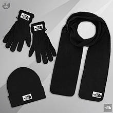 Чоловічий комплект шапка + шарф + рукавички The North Face чорного кольору (люкс )