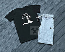 Чоловічий комплект футболка + шорти Under Armour чорного і сірого кольору (люкс )
