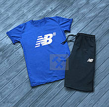 Чоловічий комплект футболка + шорти New Balance синього і чорного кольору (люкс )