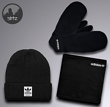 Чоловічий комплект шапка + бафф + рукавички Adidas чорного кольору (люкс )