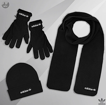 Чоловічий комплект шапка + шарф + рукавички Adidas чорного кольору (люкс )