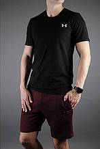 Чоловічий комплект футболка + шорти Under Armour чорного і червоного кольору (люкс )