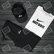 Чоловічий костюм трійка кепка футболка і шорти Найк (Nike), літній чоловічий костюм,