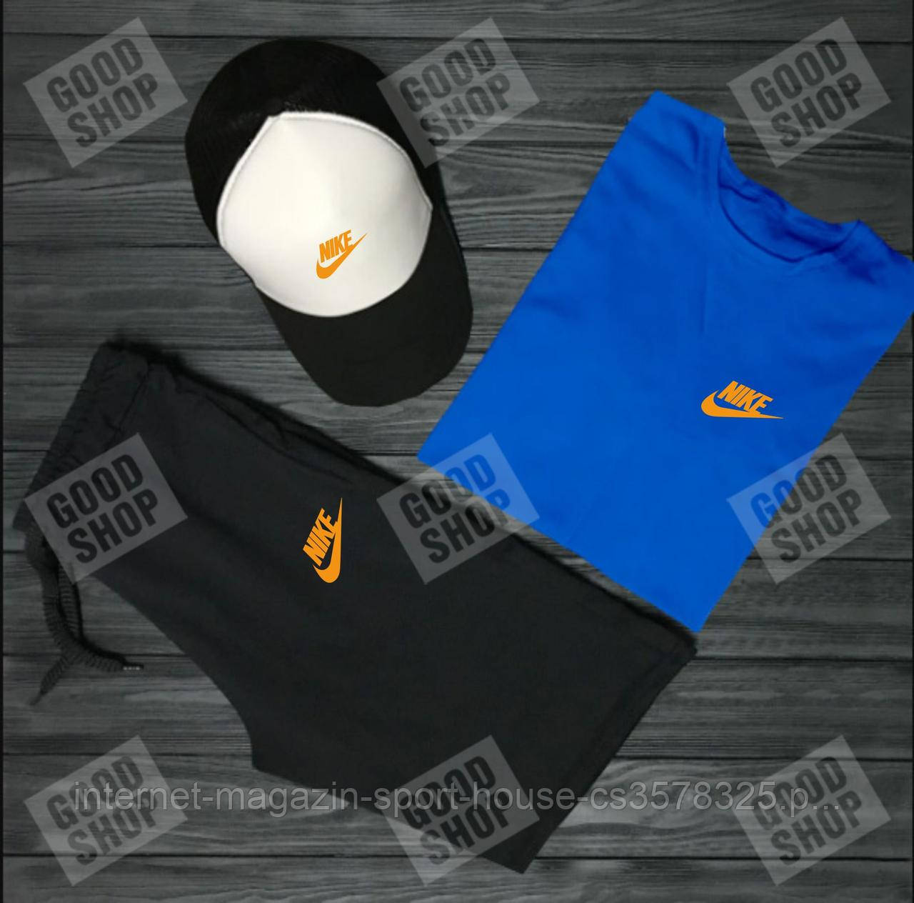 Чоловічий літній костюм Найк, літній костюм Nike, (футболка/шорти/кепка), якість ТОП