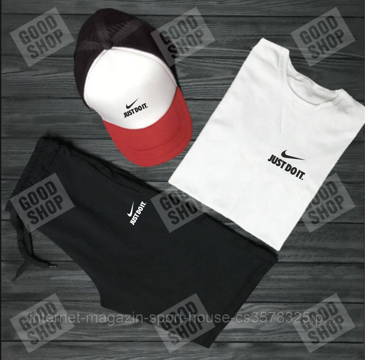 Чоловічий літній костюм Найк, літній костюм Nike, (футболка/шорти/кепка), якість ТОП