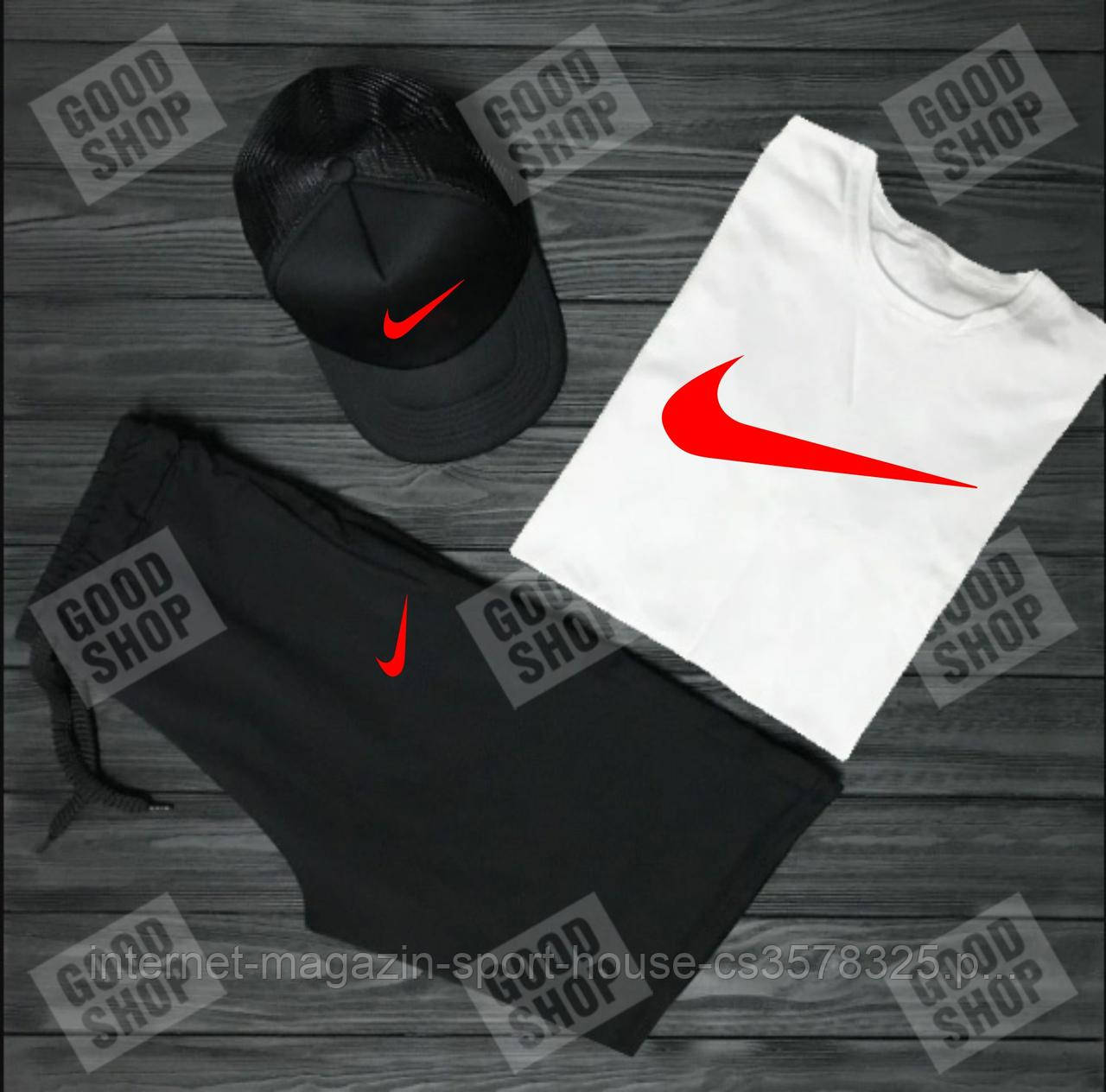 Чоловічий літній костюм Найк, літній костюм Nike, (футболка/шорти/кепка), якість ТОП