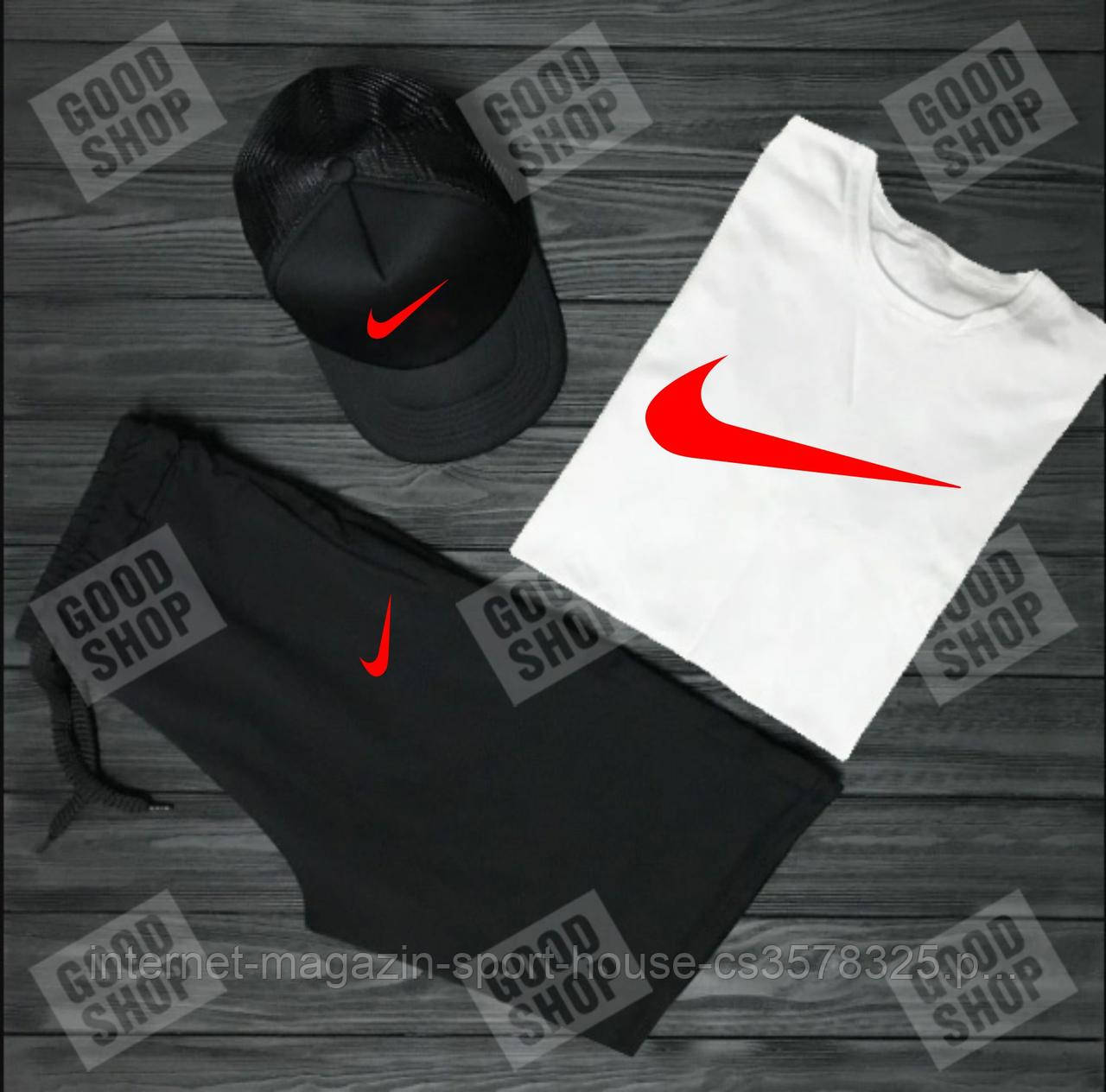 Чоловічий літній костюм Найк, літній костюм Nike, (футболка/шорти/кепка), якість ТОП