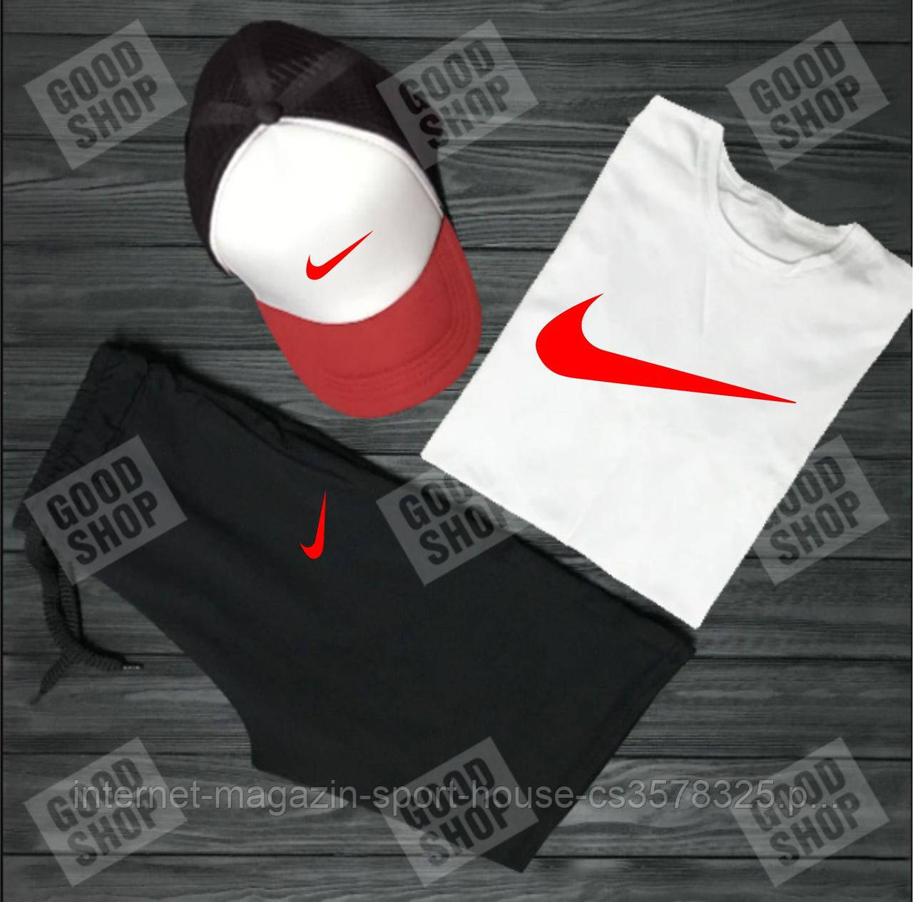 Чоловічий літній костюм Найк, літній костюм Nike, (футболка/шорти/кепка), якість ТОП