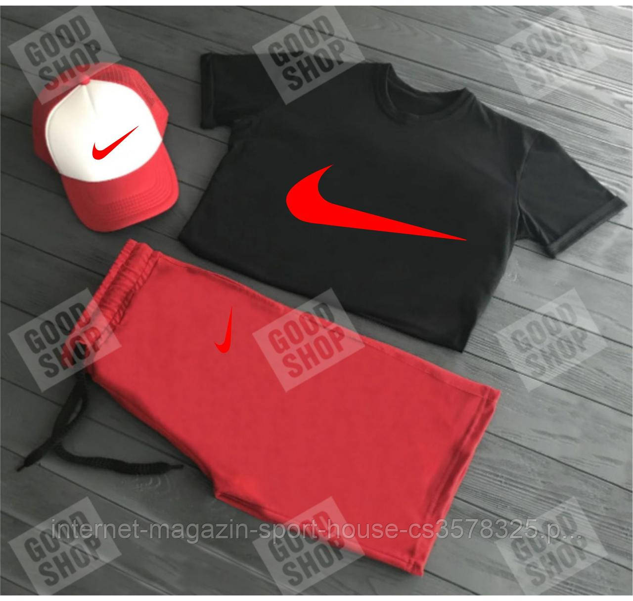 Чоловічий літній костюм Найк, літній костюм Nike, (футболка/шорти/кепка), якість ТОП