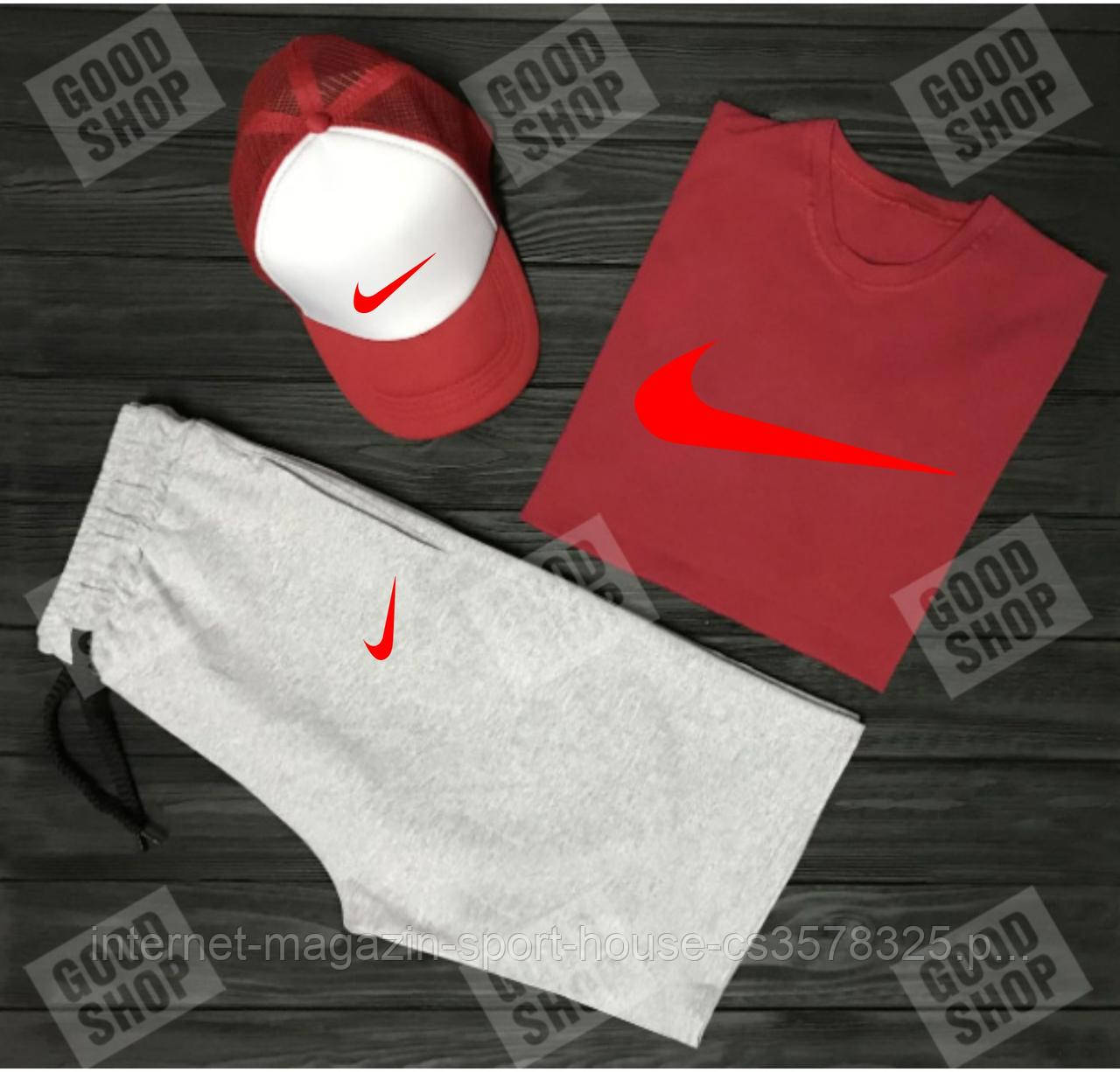 Чоловічий літній костюм Найк, літній костюм Nike, (футболка/шорти/кепка), якість ТОП