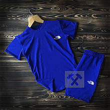 Чоловічий комплект футболка + шорти the north face синього кольору (люкс )