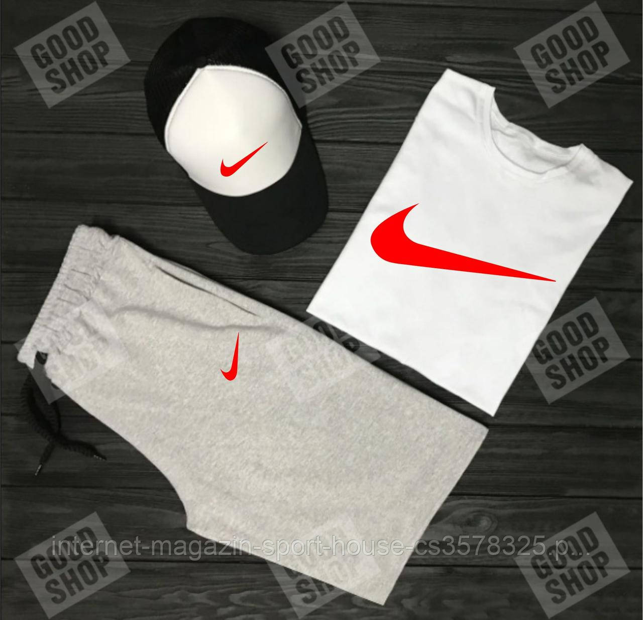 Чоловічий літній костюм Найк, літній костюм Nike, (футболка/шорти/кепка), якість ТОП