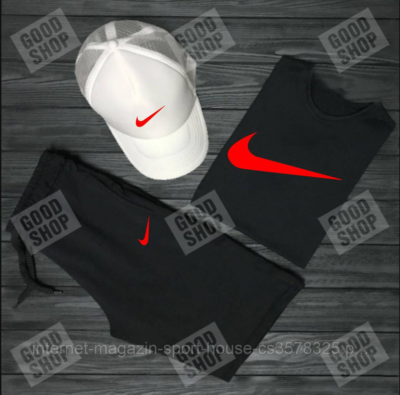 Чоловічий літній костюм Найк, літній костюм Nike, (футболка/шорти/кепка), якість ТОП