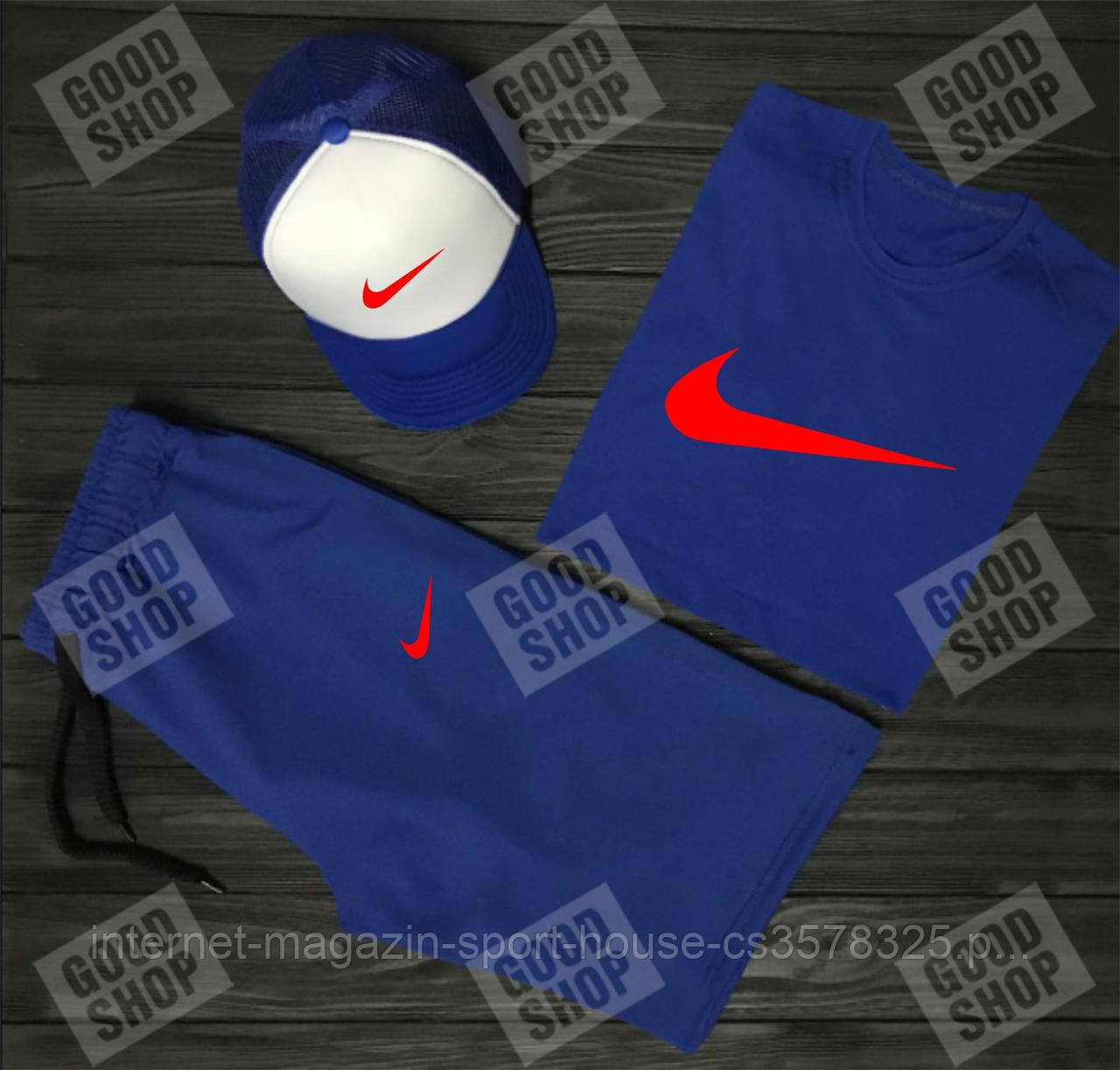 Чоловічий літній костюм Найк, літній костюм Nike, (футболка/шорти/кепка), якість ТОП