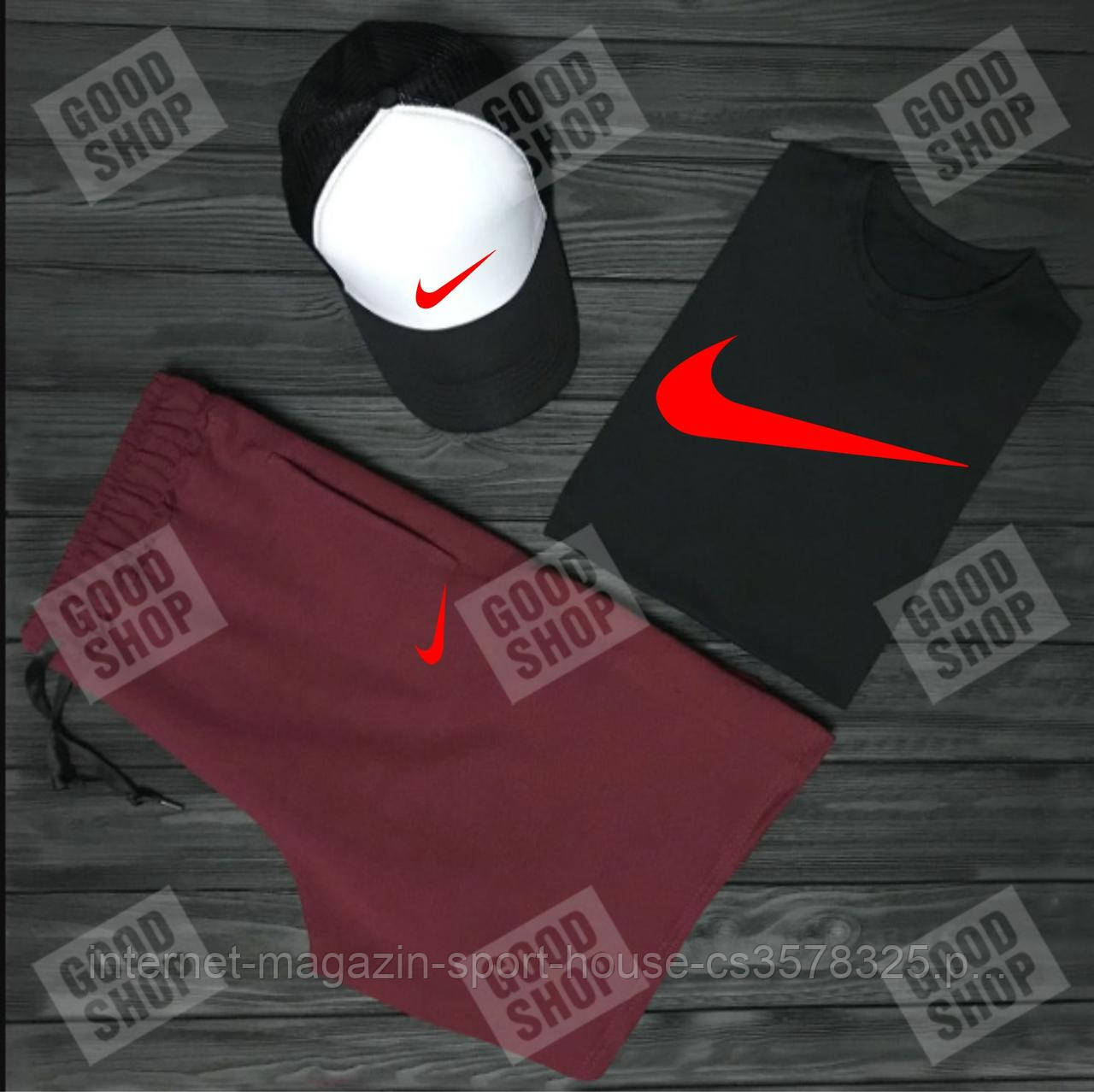 Чоловічий літній костюм Найк, літній костюм Nike, (футболка/шорти/кепка), якість ТОП