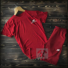 Чоловічий комплект футболка + шорти New Balance червоного кольору (люкс )