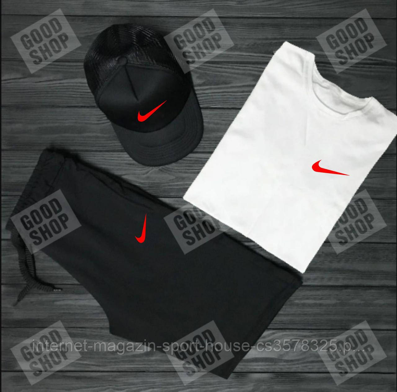 Чоловічий костюм трійка кепка футболка і шорти Найк (Nike), літній чоловічий костюм,