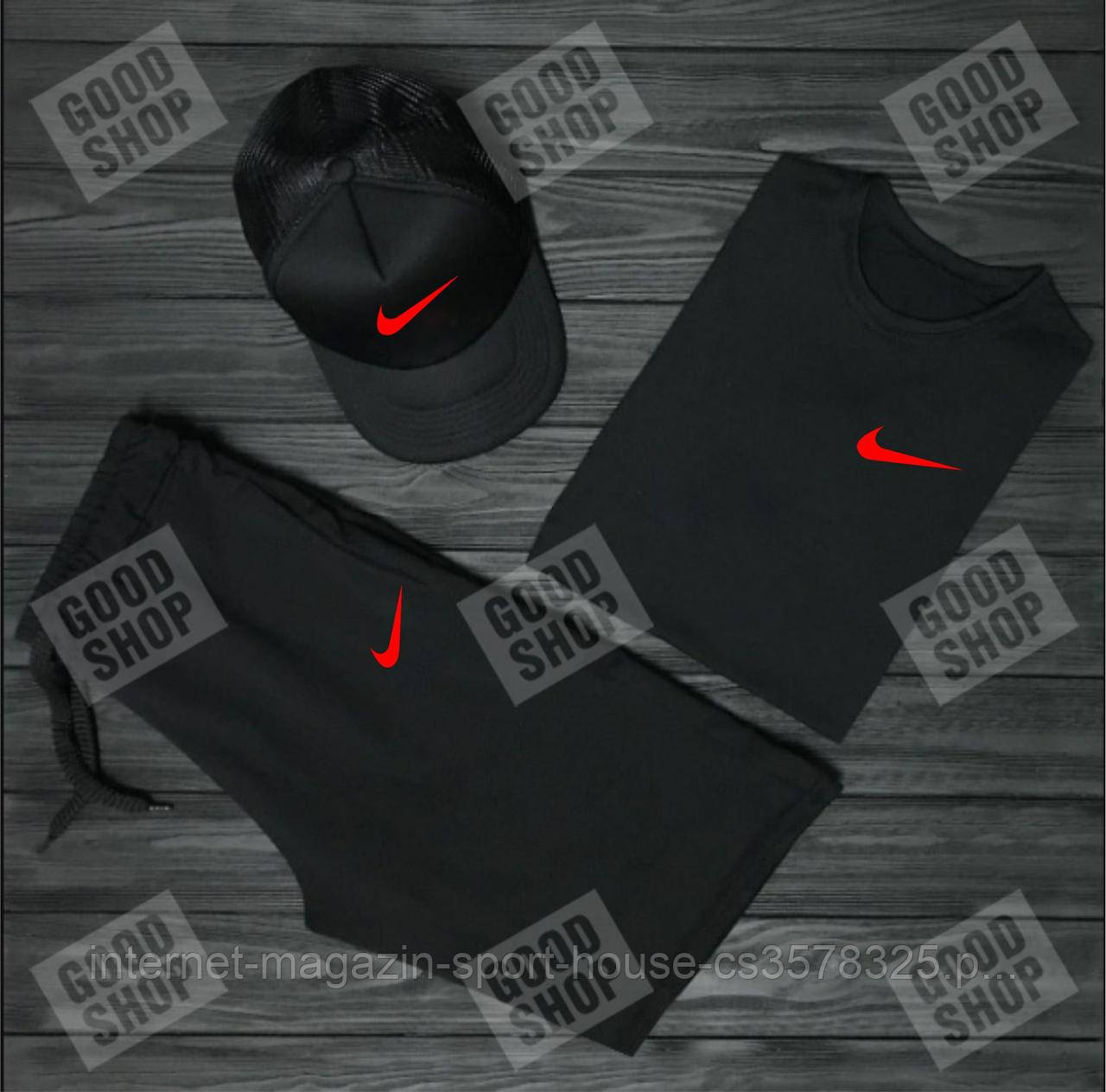 Чоловічий літній костюм Найк, літній костюм Nike, (футболка/шорти/кепка), якість ТОП