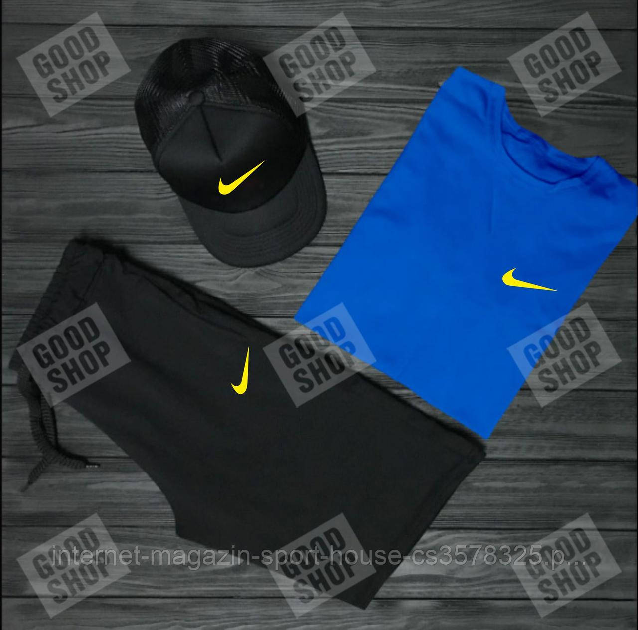 Чоловічий літній костюм Найк, літній костюм Nike, (футболка/шорти/кепка), якість ТОП