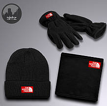 Чоловічий комплект шапка + бафф + рукавички The North Face чорного кольору (люкс )
