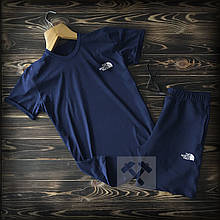 Чоловічий комплект футболка + шорти the north face синього кольору (люкс )