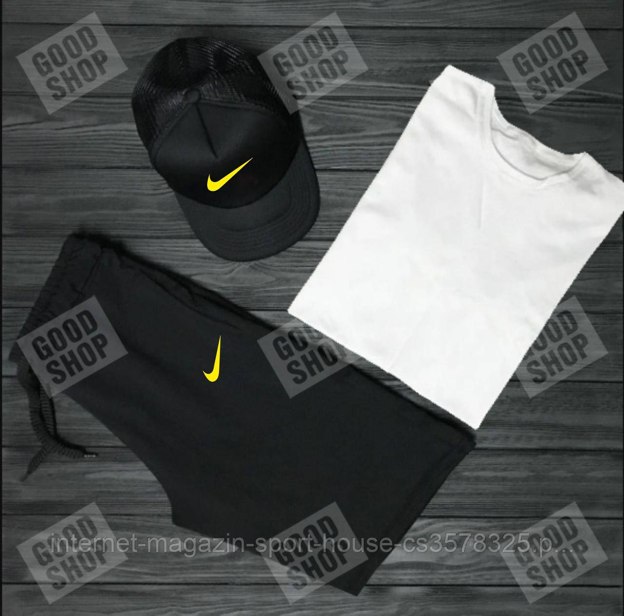 Чоловічий літній костюм Найк, літній костюм Nike, (футболка/шорти/кепка), якість ТОП