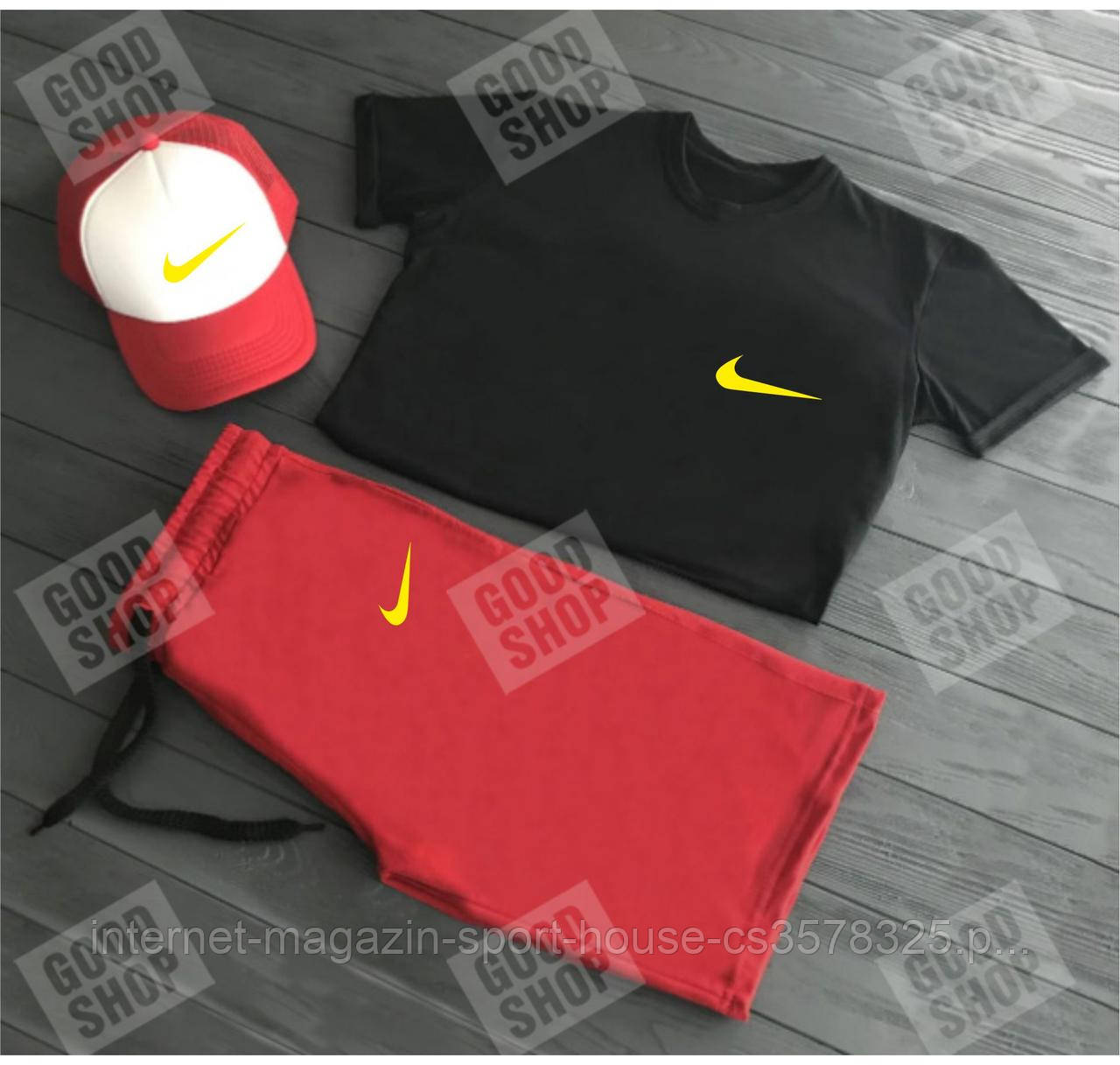 Чоловічий літній костюм Найк, літній костюм Nike, (футболка/шорти/кепка), якість ТОП