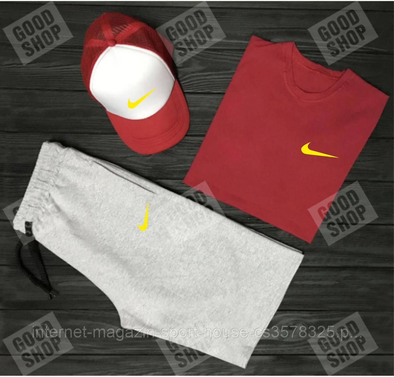 Чоловічий костюм трійка кепка футболка і шорти Найк (Nike), літній чоловічий костюм,