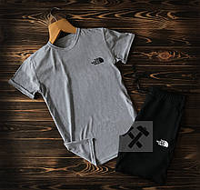 Чоловічий комплект футболка + шорти the north face сірого і чорного кольору (люкс )