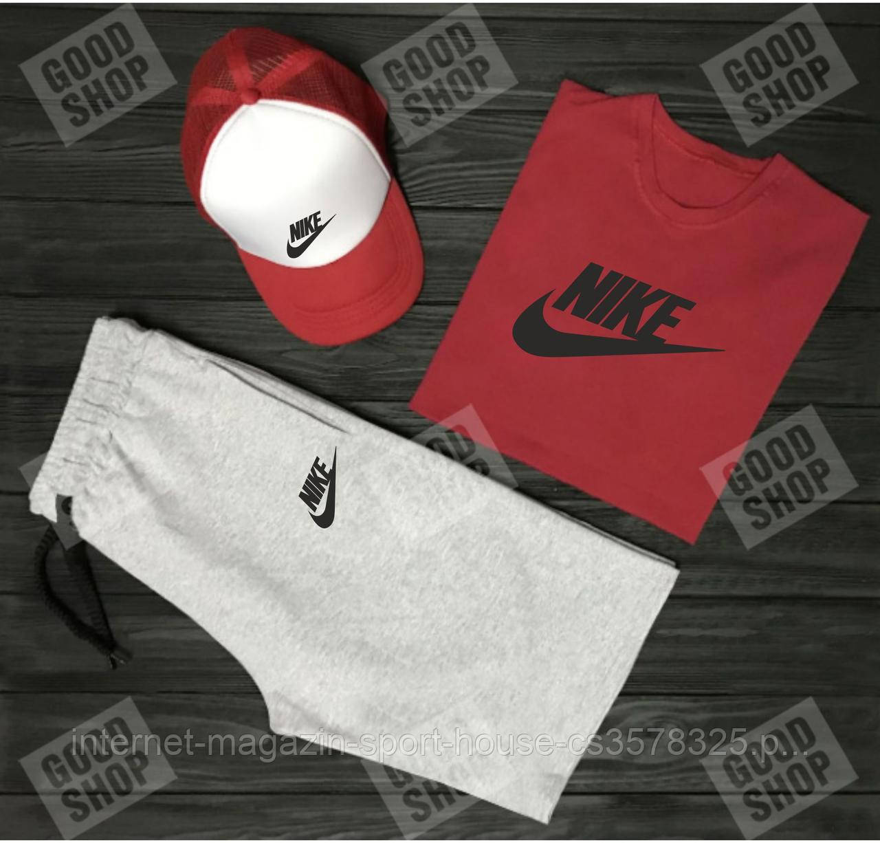 Чоловічий літній костюм Найк, літній костюм Nike, (футболка/шорти/кепка), якість ТОП