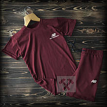 Чоловічий комплект футболка + шорти New Balance бордового кольору (люкс )