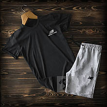 Чоловічий комплект футболка + шорти New Balance чорного і сірого кольору (люкс )