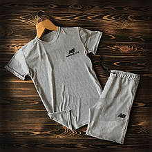 Чоловічий комплект футболка + шорти New Balance сірого кольору (люкс )