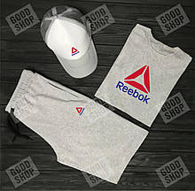 Чоловічий костюм трійка кепка футболка і шорти Рібок (Reebok), літній чоловічий костюм,