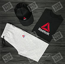 Чоловічий костюм трійка кепка футболка і шорти Рібок (Reebok), літній чоловічий костюм,