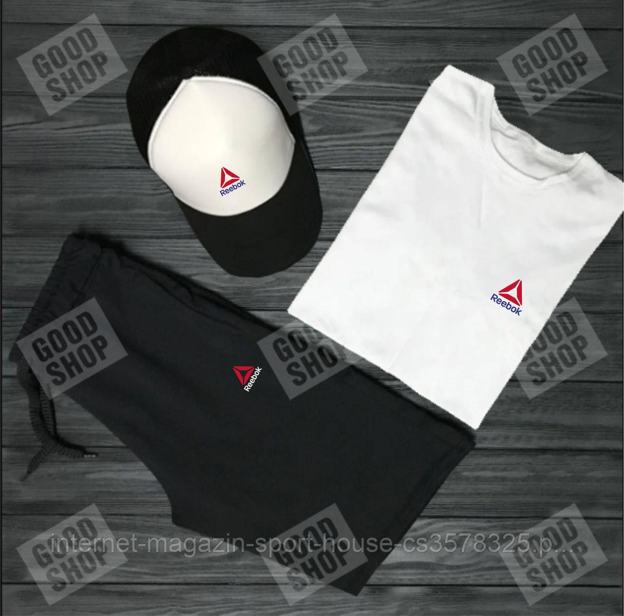 Чоловічий річний комплект Reebok, Рібок, (футболка + шорти + кепка) якість Туреччина, розміру З-2ХЛ