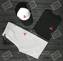 Чоловічий костюм трійка кепка футболка і шорти Рібок (Reebok), літній чоловічий костюм,