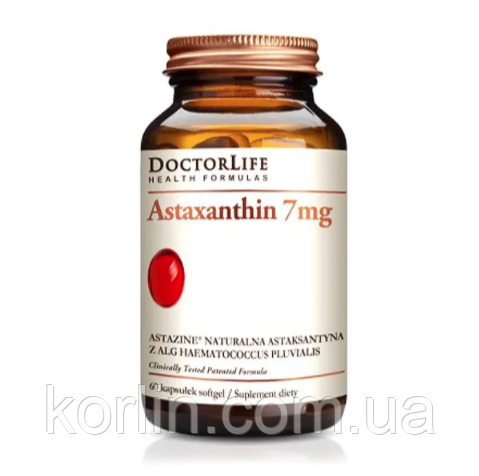 Астаксантин 7 мг Astazine Для Шкіри Зірення Суставів 60 кап Doctor Life Astaxanthin США Доставка з ЄС, фото 1