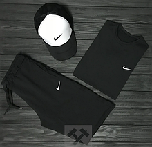 Чоловічий комплект кепка + футболка + шорти Nike білого і чорного кольору (люкс )