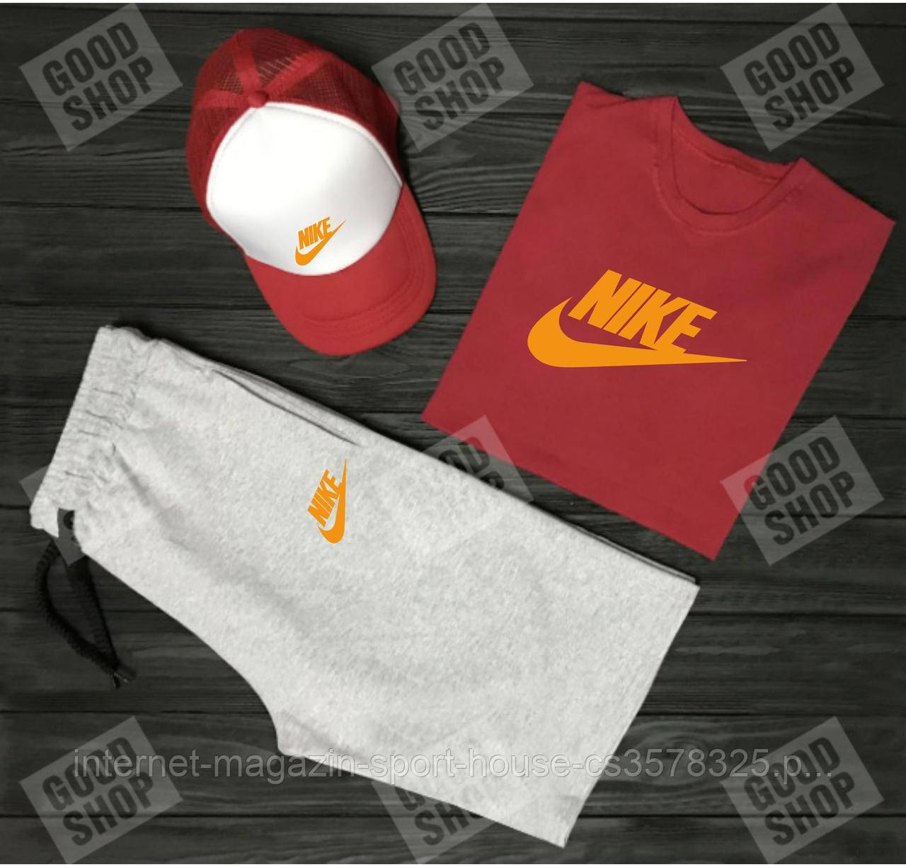 Чоловічий літній костюм Найк, літній костюм Nike, (футболка/шорти/кепка), якість ТОП