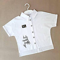 Школьная рубашка короткий рукав для девочки белая р. 176