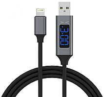 Кабель USB - Lightning 3А з відображенням напруги і струму. Тестер зарядки з індикацією вольт-амперметра