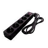 Мережевий фільтр із заземленням 5 гнізд, 2 м, чорний, фото 3