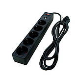 Мережевий фільтр із заземленням 5 гнізд + 2 USB, 3 м, чорний, захисні шторки, фото 2