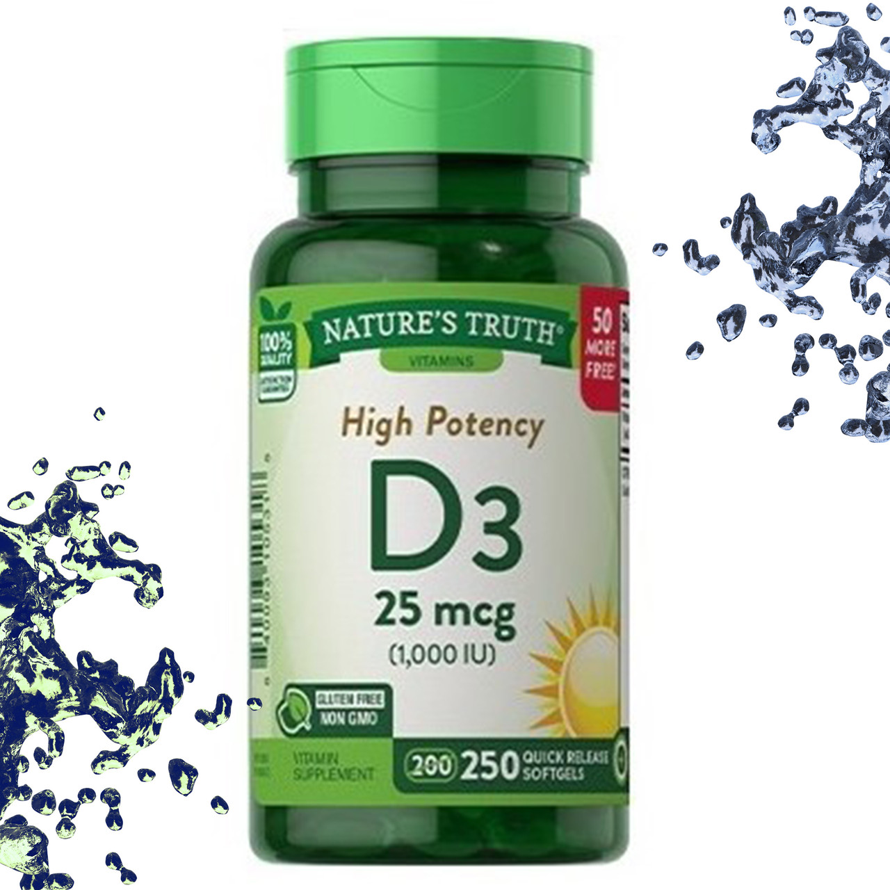 Вітамін Д3 Nature's Truth D3 25 мкг (1000 IU) 250 гелевих капсул, фото 1