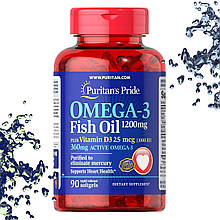 Риб'ячий жир Puritan's Pride Omega-3 Fish Oil 1200 мг plus Vitamin D3 25 мкг 90 гельових капсул